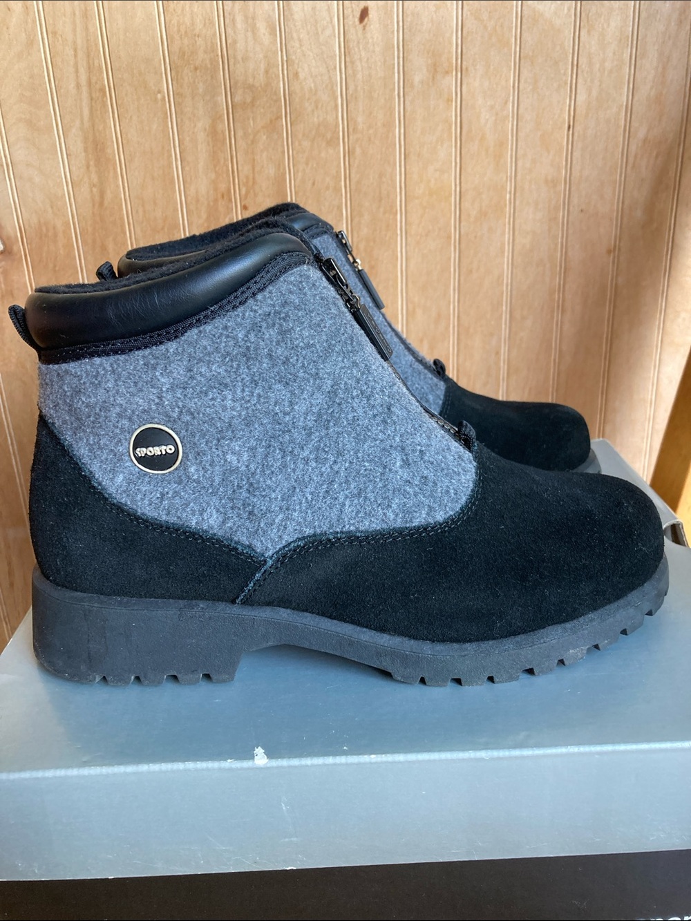 Sporto Black and Gray Suede Wool-Blend Zip Boots - Size 7